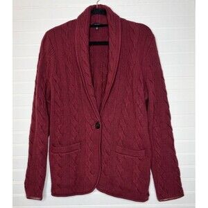 Talbots Sweater Womens Medium Red Cable Knit Shawl Cardigan Wool Preppy Academia
